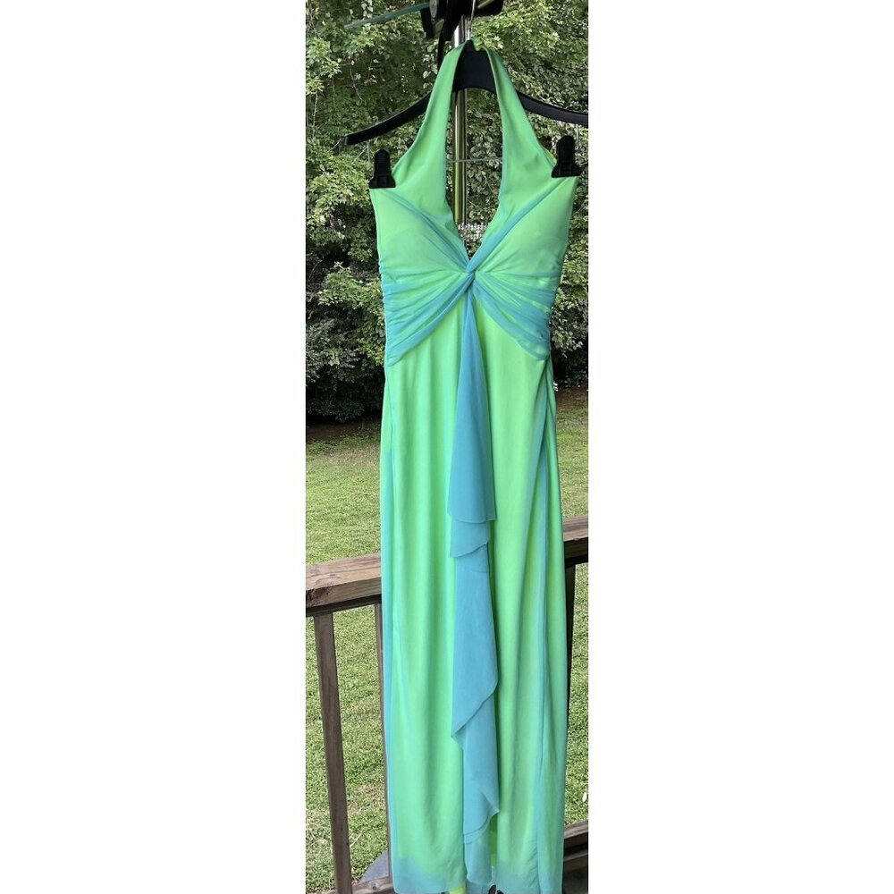 Cache Dress VTG Y2K Maxi Gown Prom Cruise Resort Fairy Whimiscal Ombre Green 2